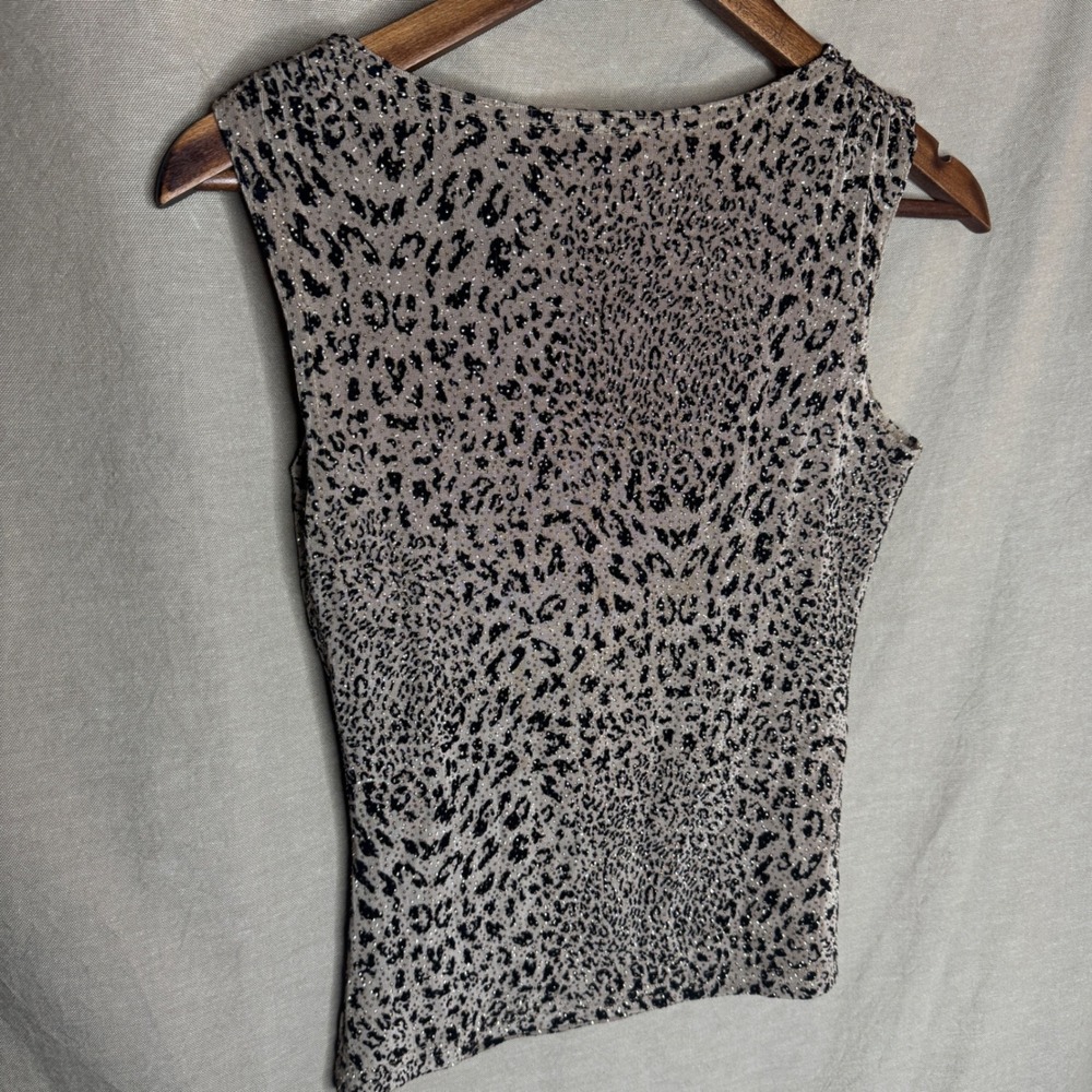 Y2K Leopard Print Metallic Gold Glitter V-Neck Tank Top Sleeveless Vintage - Picture 4 of 6